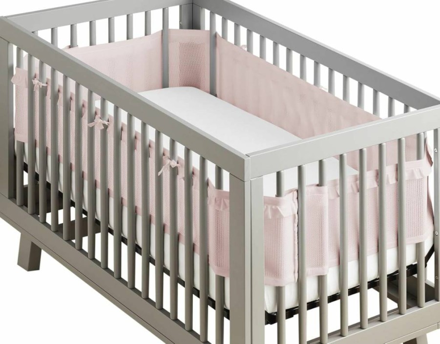 BreathableBaby Deluxe Ruffle Mesh Crib Liner - Blush, Anti-Bumper, Breathable for Full-Size Slatted & Solid Back Cribs