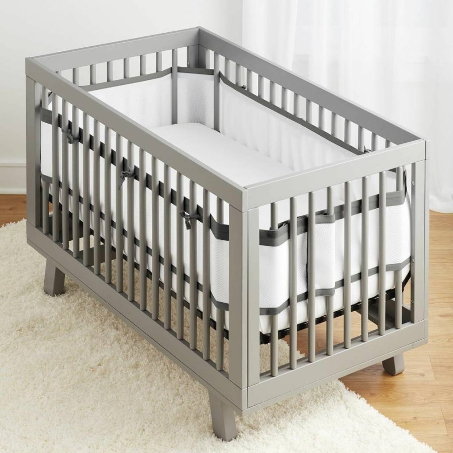 BreathableBaby Deluxe 4mm Mesh Crib Liner for Full-Size Cribs - Charcoal Linen, 4FS Size (Covers 3-4 Sides) - Breathable & Safe Baby Crib Accessory