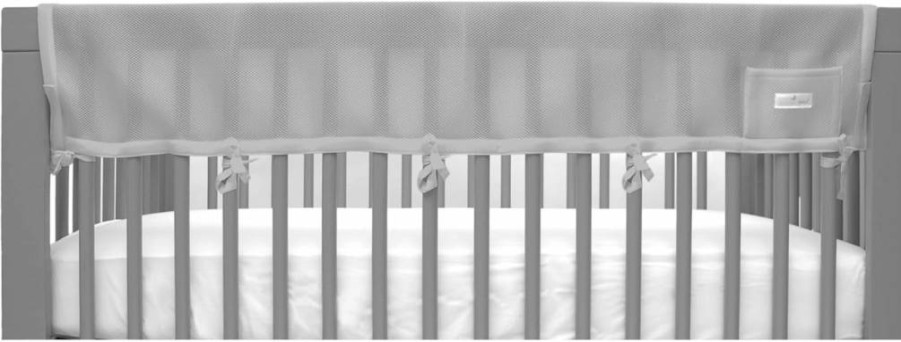 BreathableBaby White Mesh Crib Rail Guard Teething Cover – 51" Long Panel for Full-Size Cribs, Safe & Breathable, Coordinates with Gray Short Panels