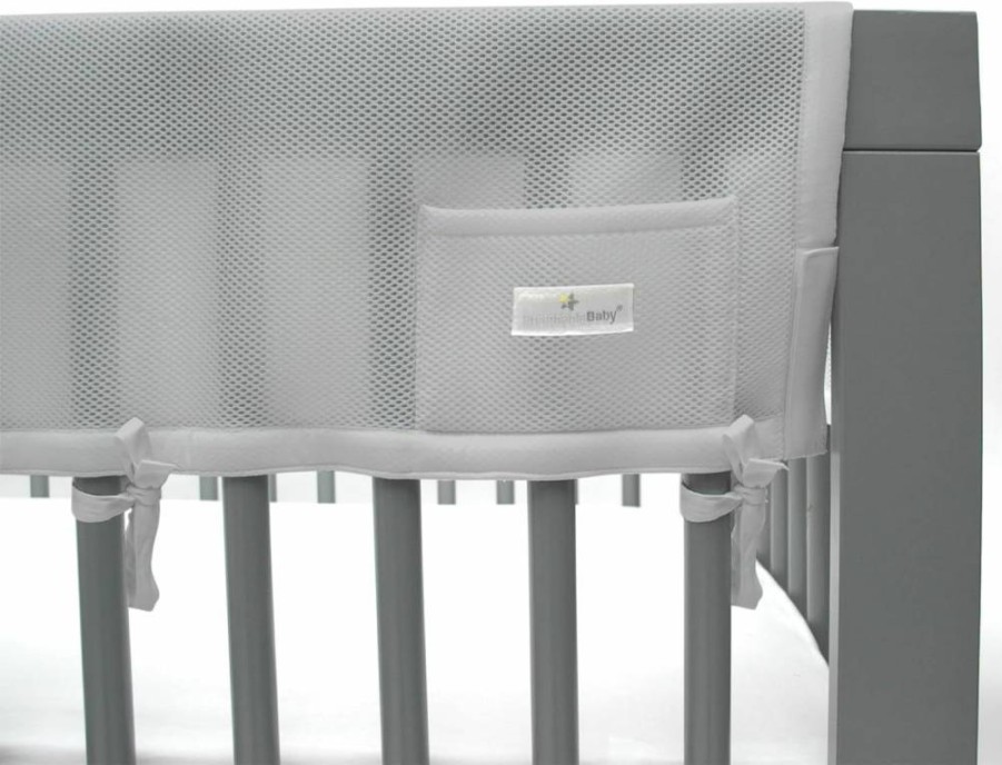 BreathableBaby White Mesh Crib Rail Guard Teething Cover – 51" Long Panel for Full-Size Cribs, Safe & Breathable, Coordinates with Gray Short Panels