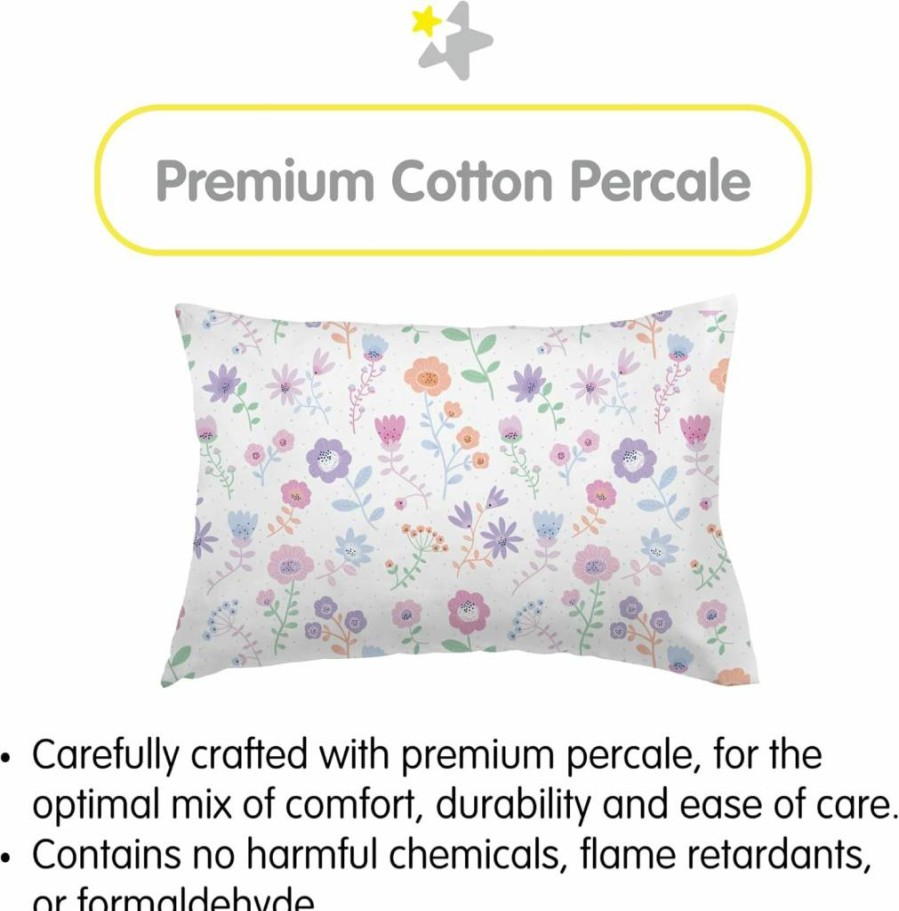 BreathableBaby 2-Pack Cotton Percale Toddler Pillowcase, 13x18 Inches (33x46 cm), Soft Bunny Design, Breathable & Hypoallergenic
