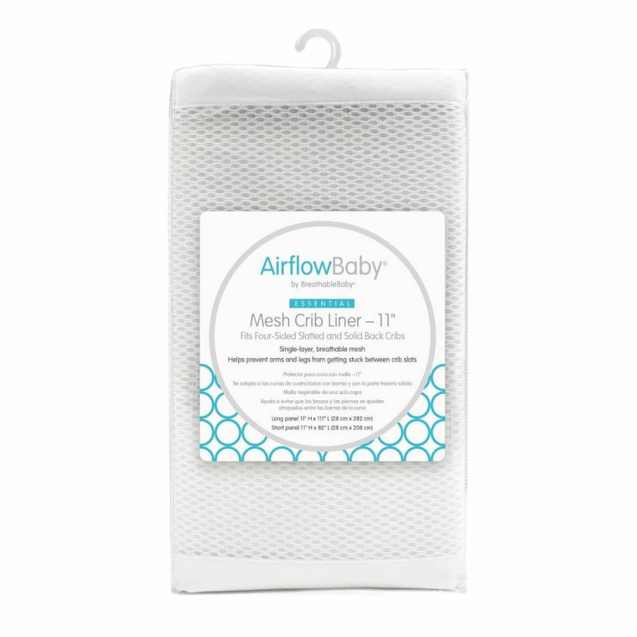 BreathableBaby Airflowbaby Crib Mesh Liner - 52"x28" White 2mm Essential Mesh, 11" Height, Fits 3-4 Crib Sides, Safety Tested (Not for Mini Cribs)